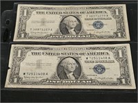1957 B Silver Certificates $1 Dollar Bills
