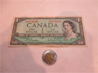 Billet de $1 canadien 1954 n.serie 054948