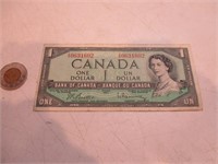 Billet de $1 canadien 1954  n.serie 0631602