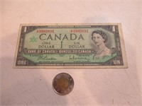 Billet de $1 canadien 1967  n.serie 3993891
