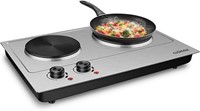 1800W Double Hot Plate Stainless Steel Silver Coun