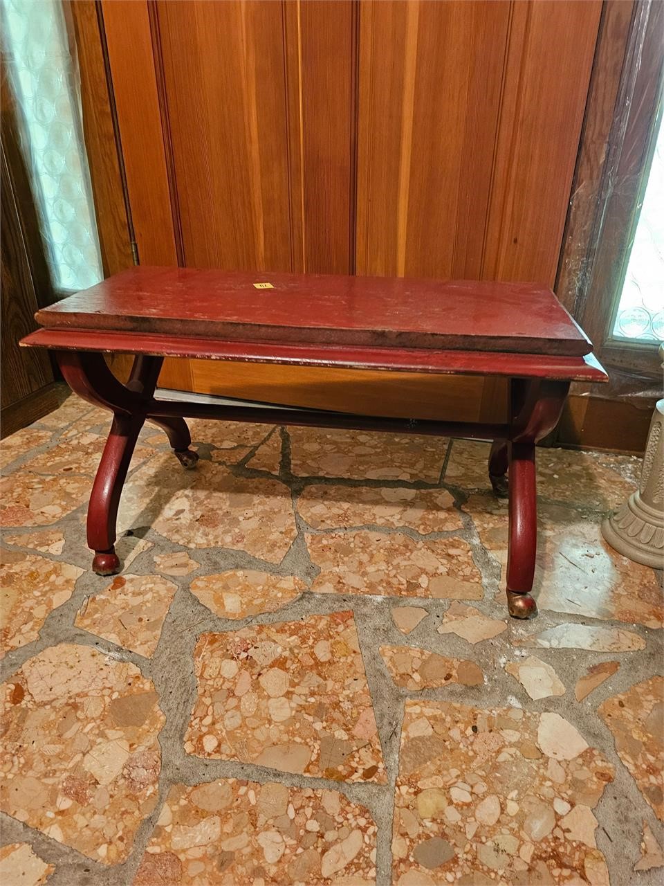 Custom wooden bench on casters