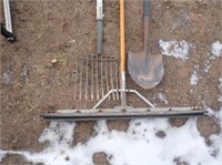 10-Tine Fork, Pointed Nose Shovel, Squeegie