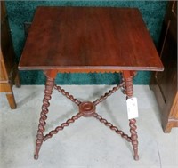 26" Square mahogany table with turned legs,