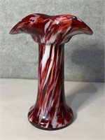 Vintage red and white swirl art glass 7 1/2 inch