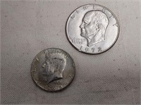 1966 Kennedy 1/2 Dollar & 1973 Ike Dollar Coins
