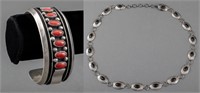 Navajo Coral, Onyx, Silver Cuff & Belt, 2 Pieces