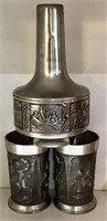 PEWTER ORNATE VASE AND 2 CUPS