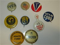 9 ANTIQUE PINBACK BUTTONS AND PINS WW1 ERA