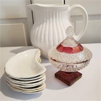 Lot Pitcher,bone dishes,candy dish