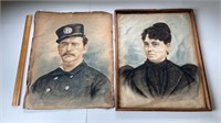 2 pastel portraits on lead sheets