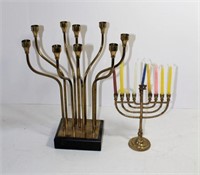 Two Brass Menorahs