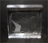 Carved Glass Block Depicting a Viking