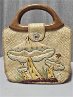 Vintage Straw Purse Handbag Mushroom Design