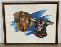 (M) Artist Signed Dachshund Watercolor Painting