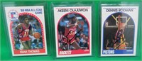 3x SIGNED Cards Dennis Rodman Thomas Olajuwan 1990