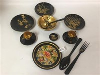 13pc Lot of Oriental Black & Gold Dinnerware