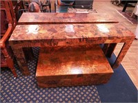 Three reproduction patchwork copper tables: pair