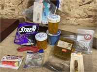 Box of Fishing Tackle Lures Hooks String & More