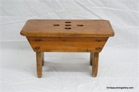 c.1930's Primitive Oak Milking Stool - Foot Stool