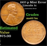 1937-p Lincoln Cent Mint Error 1c Grades Select Un