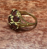 14k Gold Ring Size 9 Red Stones