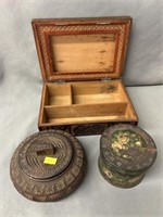 Carved Wood Storage Boxes and Turned Wood Canister