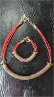 Multi Strand Red Leather Choker Necklace W/