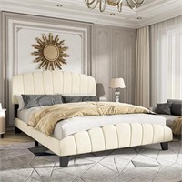 Bed beige velvet bed frame 149x58x18,5cm