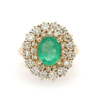 9ct Y/G Emerald and diamond cluster