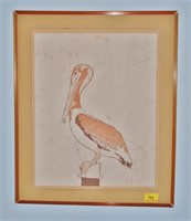 Framed Pelican Print on Cloth and Wall Clock