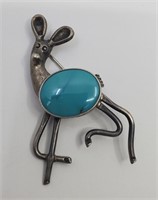 Sterling Silver Turquoise Fawns Brooch