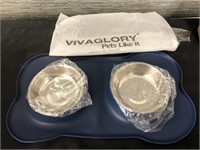 Vivaglory double pet bowl & mat for Messy Eaters