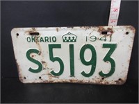 OLD ONTARIO 1941 LICENSE PLATE