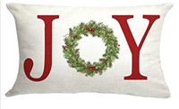 New Joy with Wreath Throw Pillow Cover Farmhouse