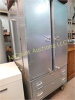 rolling, galvanized, double sided storage cabinet