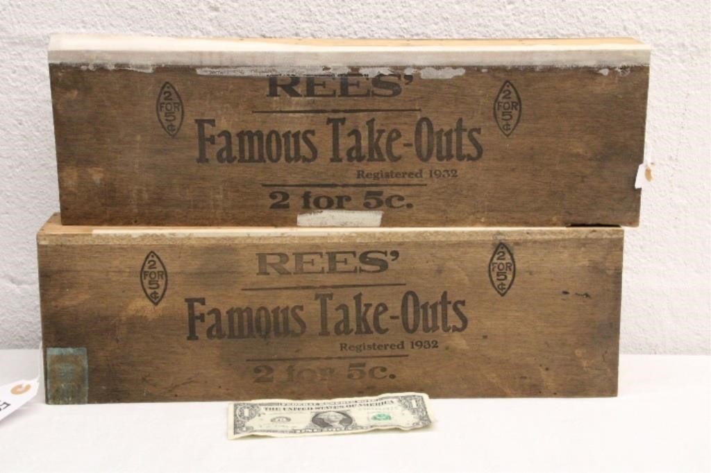 (2) REES' FAMOUS TAKE-OUTS CIGAR WOOD BOXES
