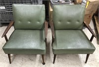 Set of 2 mid century green armchairs bidding one