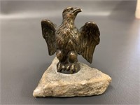 Vintage Bronze Eagle Figurine on Stone Base