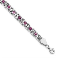 Sterling Silver- Dark Pink Glass  Bracelet