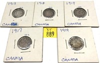x5- .800 silver Canadian dimes -x5 dimes -SOLD