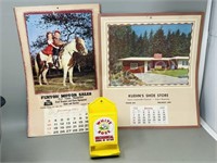 2 vintage calendars & white rose match holder