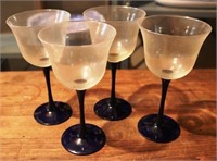 Set of 4 Blue Stemware Glasses