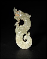 Chinese White Jade Han Style Dragon Plaque
