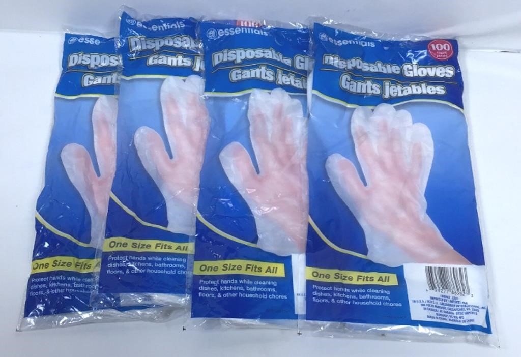 New Lot of 4 Essentials Disposable Gloves 100