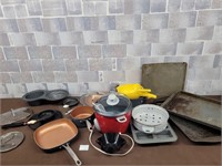 Pots, cookie sheets, rice cooker, Tupperware