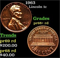 Proof 1963 Lincoln Cent 1c Grades Gem++ Proof Red