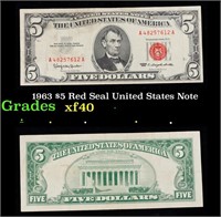 1963 $5 Red Seal United States Note Grades xf