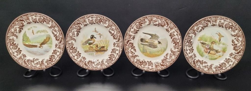 4 Spode Bird Woodland Plates