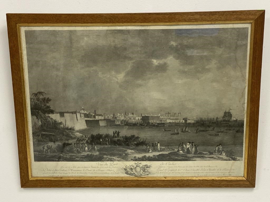 Antique French Engraving Vue du Port de Cadix 1788